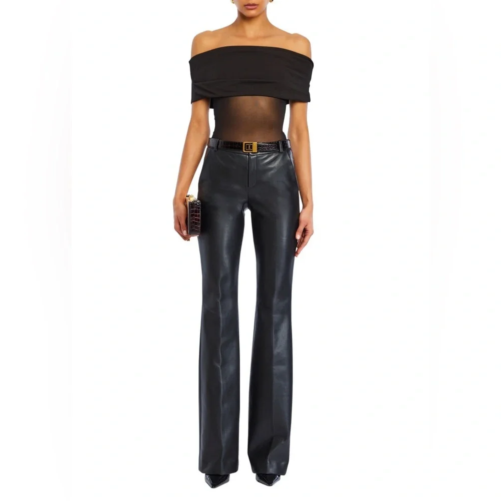 SER.O.YA Ronja Vegan Leather Trouser Black Flare Pants 4621-14 Size 2 NWT - Picture 15 of 16
